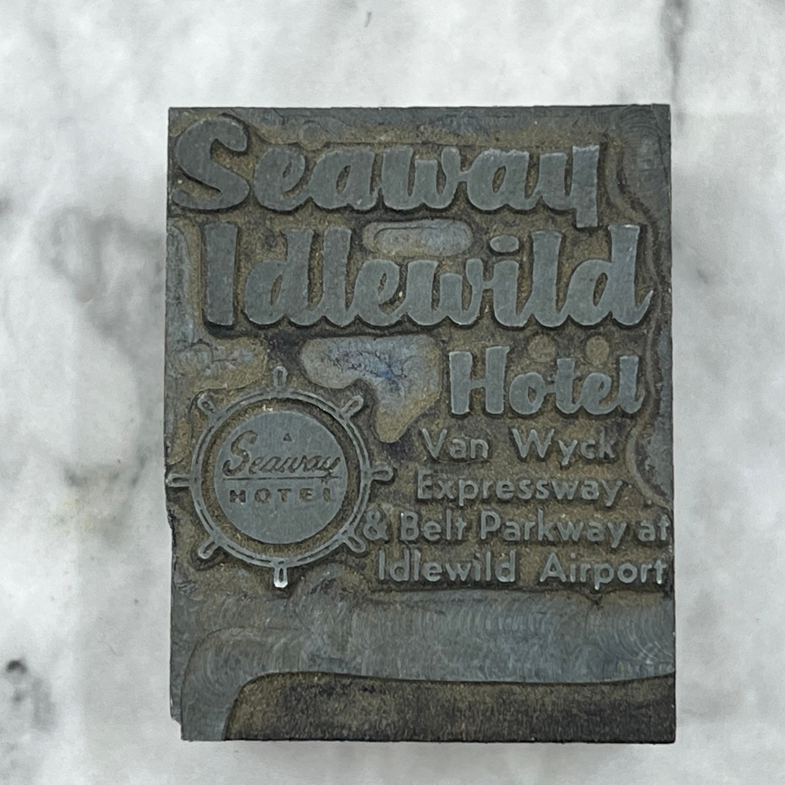 Vintage Letterpress Printers Block Plate Seaway Idlewild Hotel Van Wyck TJ512