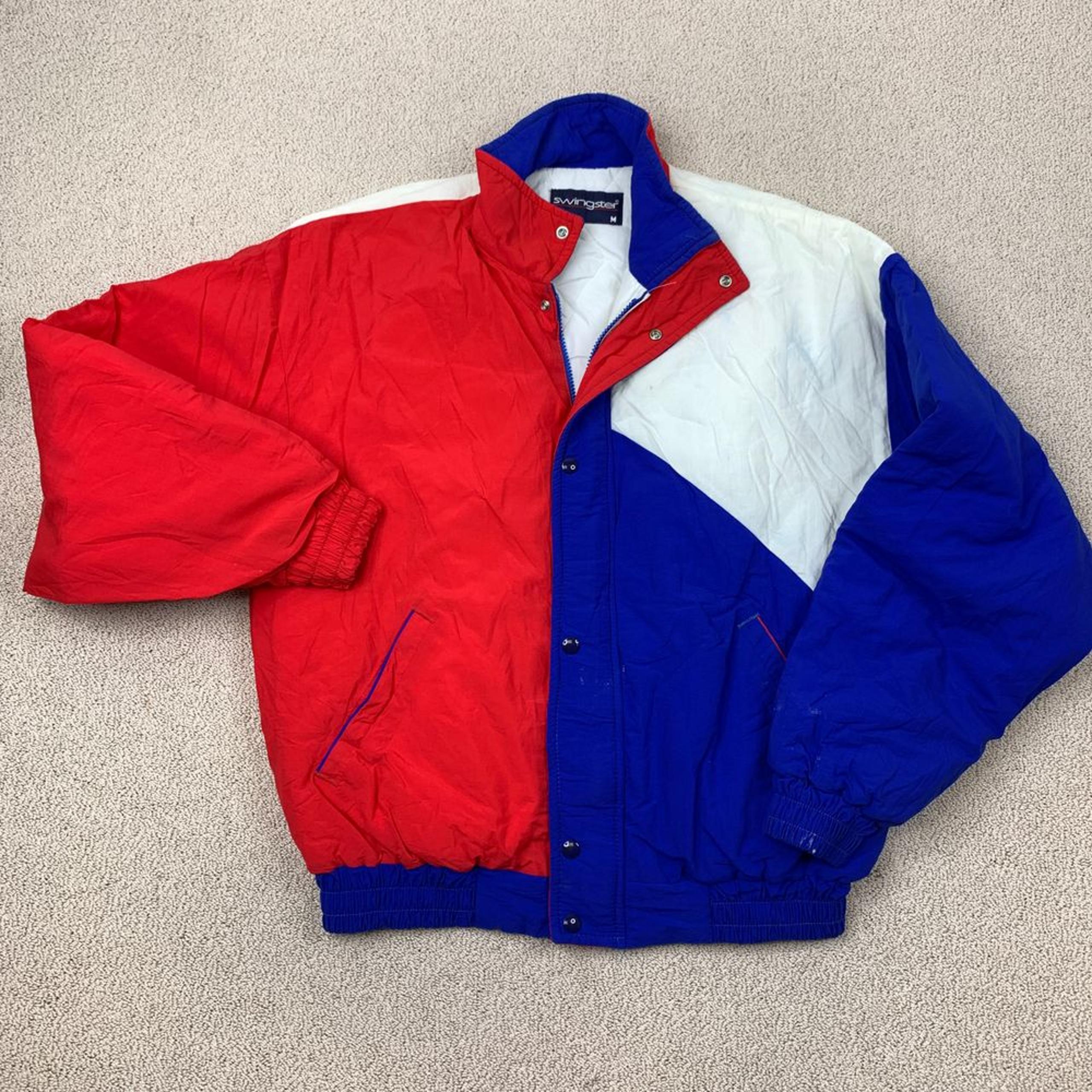 Vintage Swingster Color Block Windbreaker Jacket Men's Medium Red White Blue