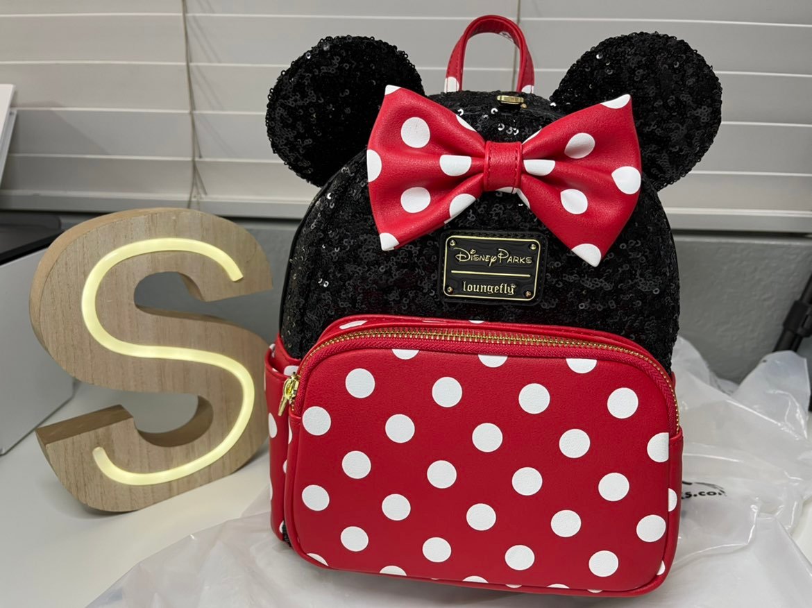 Disney Parks Loungefly Minnie Mouse Black Sequins & Polka Dots Backpack NWT