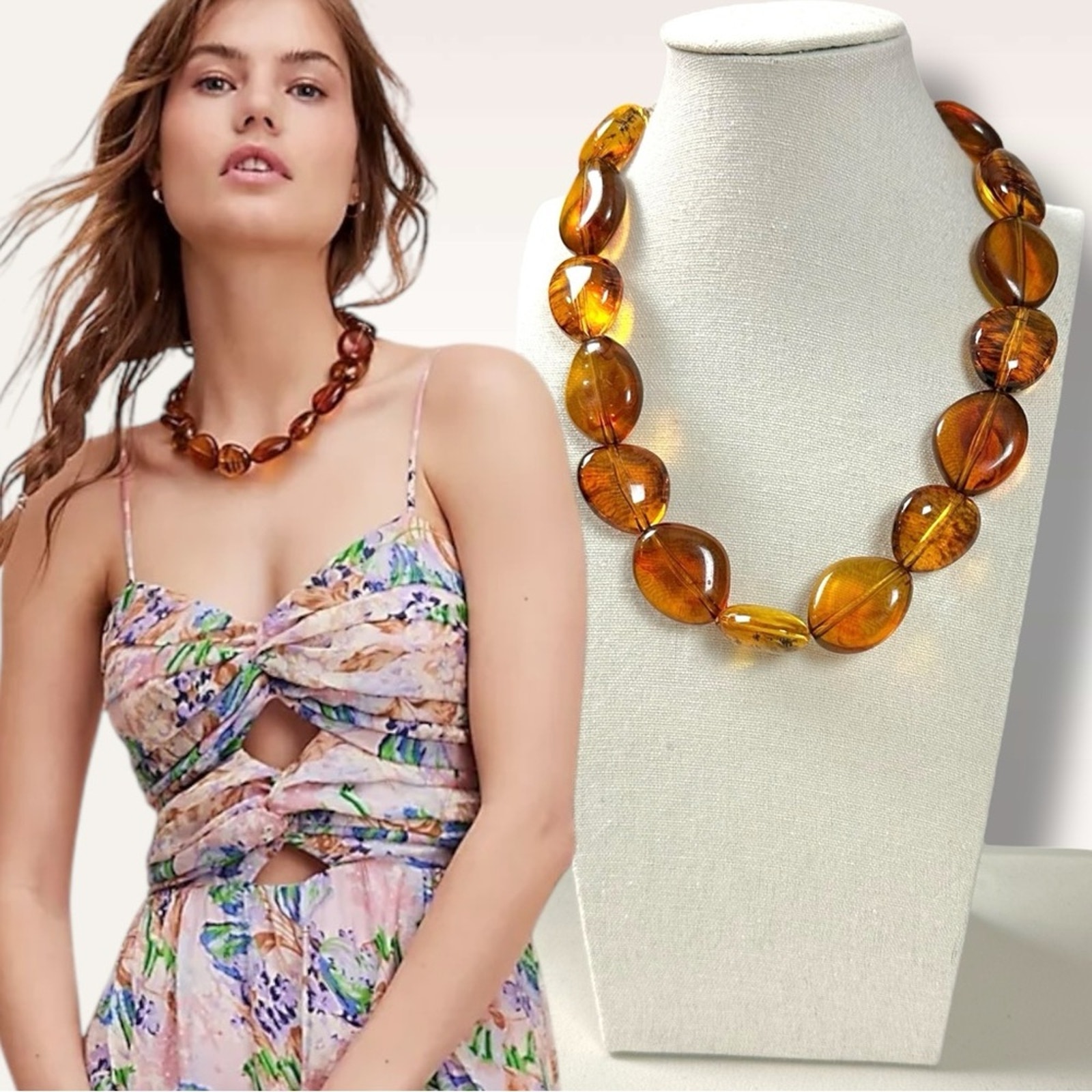 Free People Wasted Youth Choker Necklace in Amber NWT Bohemian Retro Chunky