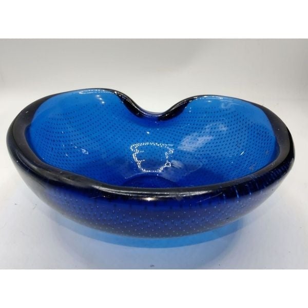 Vintage bullicante Murano cobalt blue glass ashtray