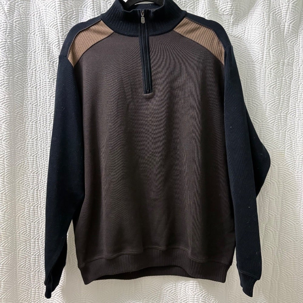 St. Croix Quarter Zip Pullover Sweater Color Block Knit Long Sleeve L