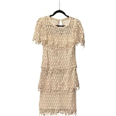 Vintage Cachet by Bari Protas Fringe Lace crochet Short Sleeve flapper Dress 5/6