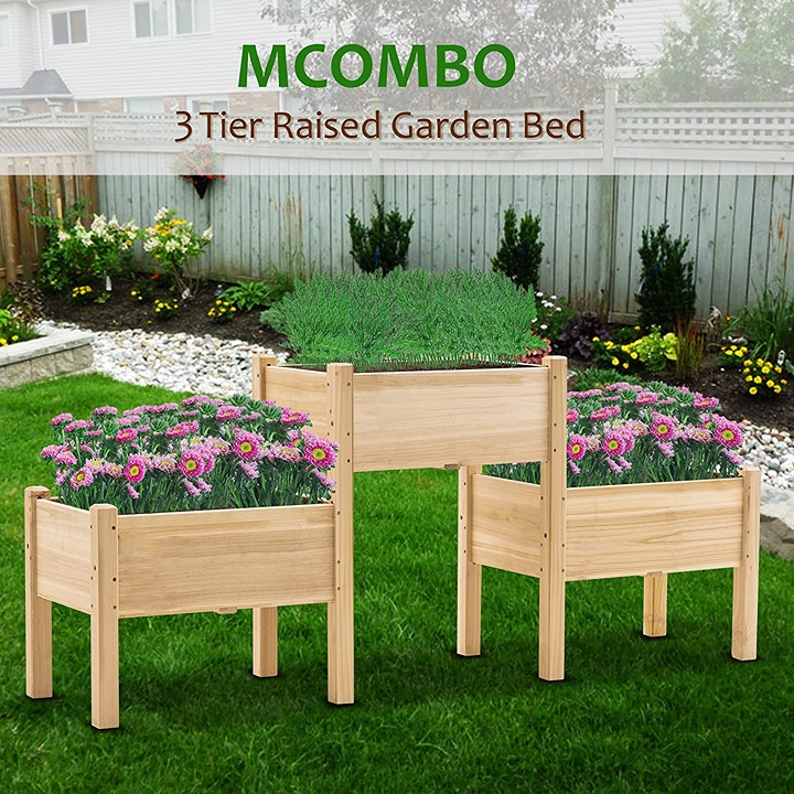 NEW 3 Tier Outdoor Wood Elevated Planter Box 72 x 17.7 x 31.5