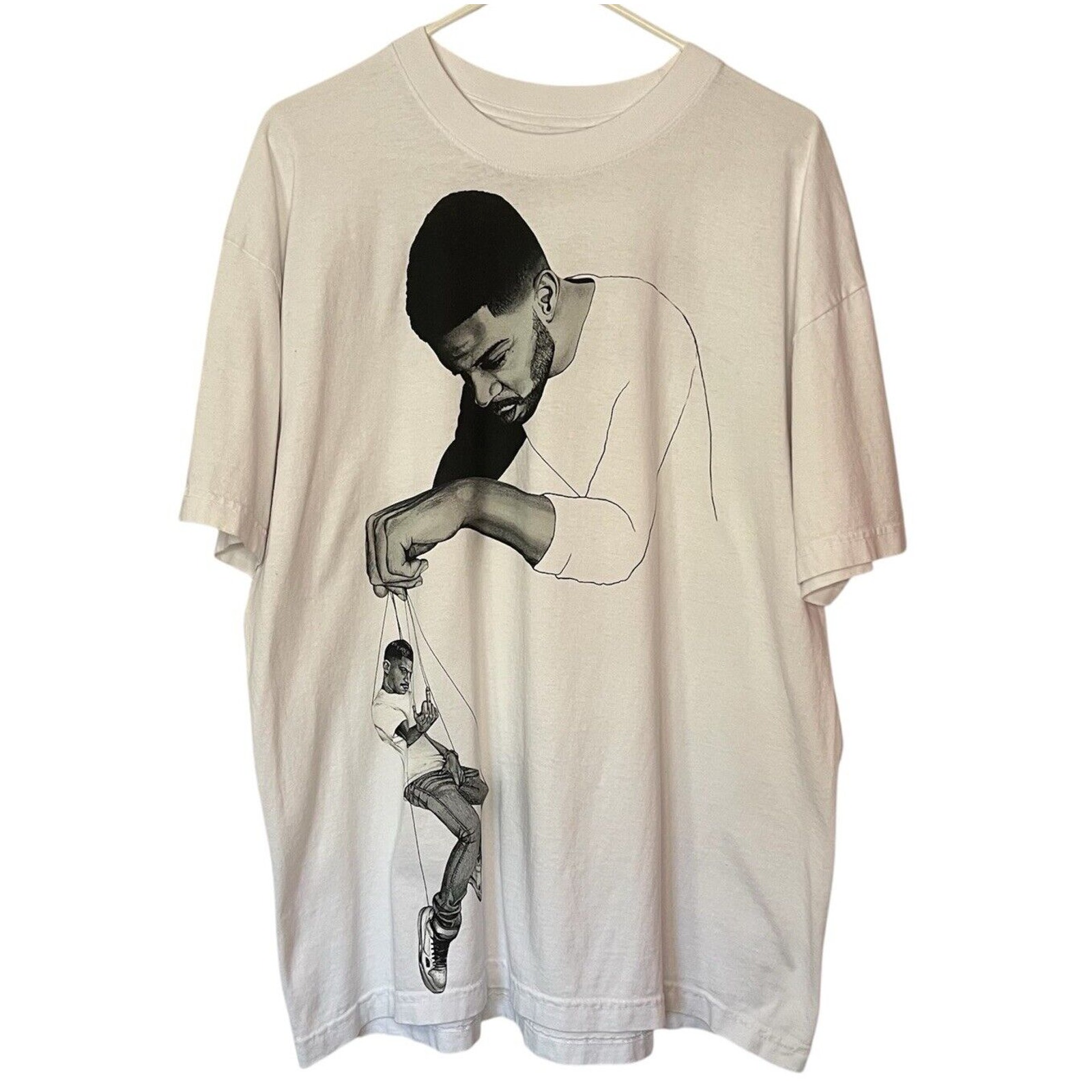 Virgil Abloh x Kid Cudi T-Shirt Men's Large White Pulling Strings Short Sleeve