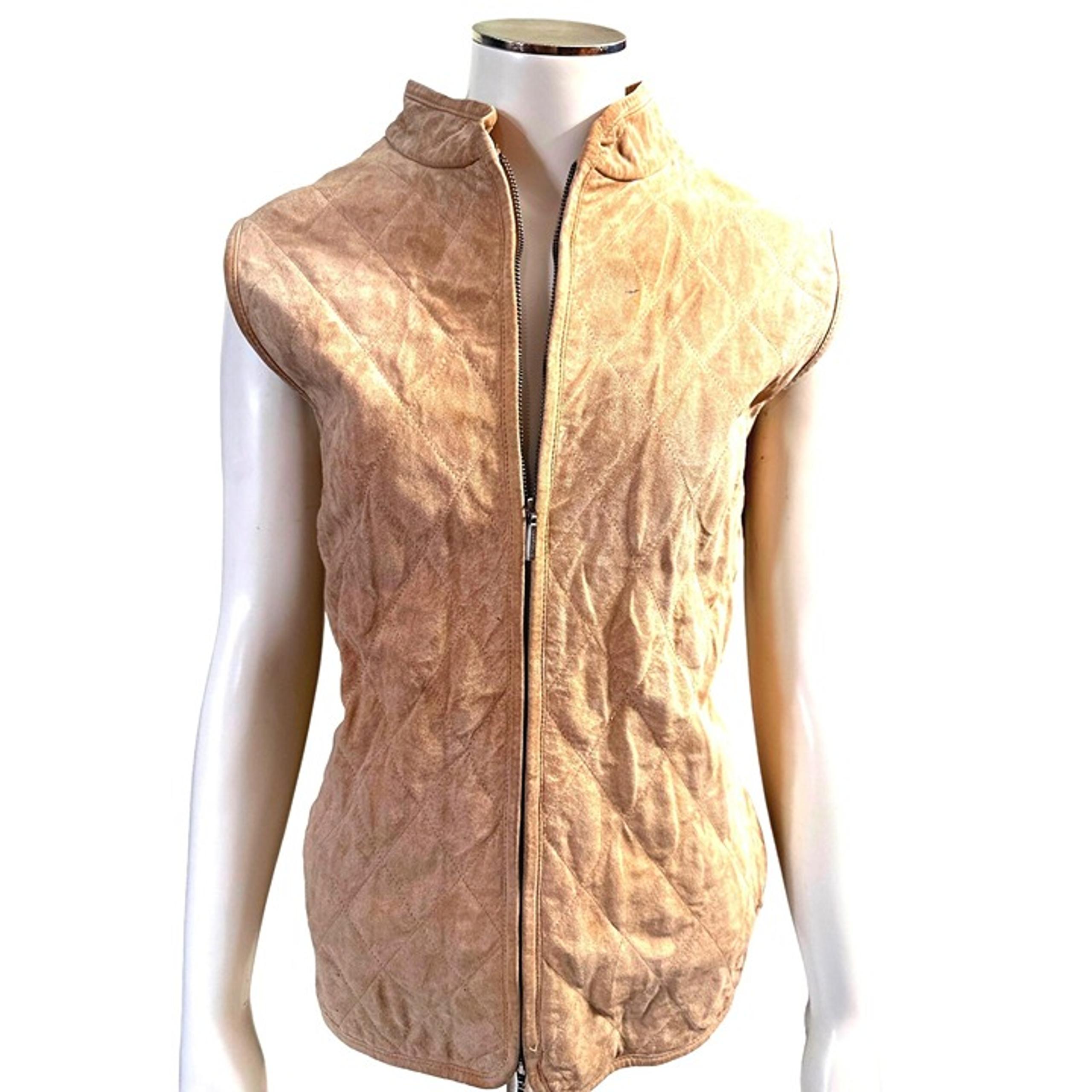 Ann Taylor Suede All Leather Body Lining Shell Cotton Dressy Tan Vest Size L