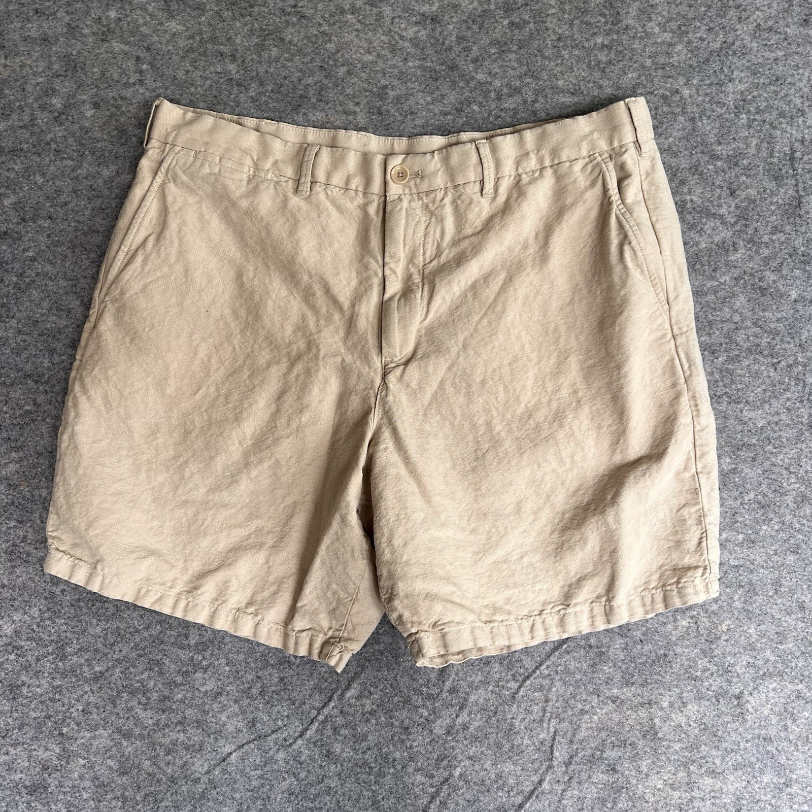 Gap Linen Shorts Men's 38 Beige Tan 8 Inseam Summer Casual Vacation Lightweight