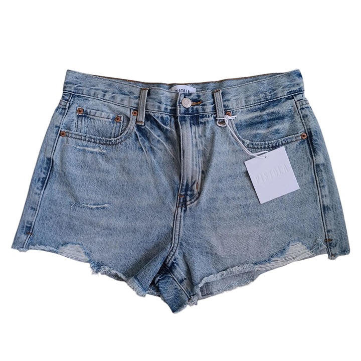 PISTOLA Nova Relaxed Hi Rise Shorts Cut Off Distressed Blue Bowery Size 29 New