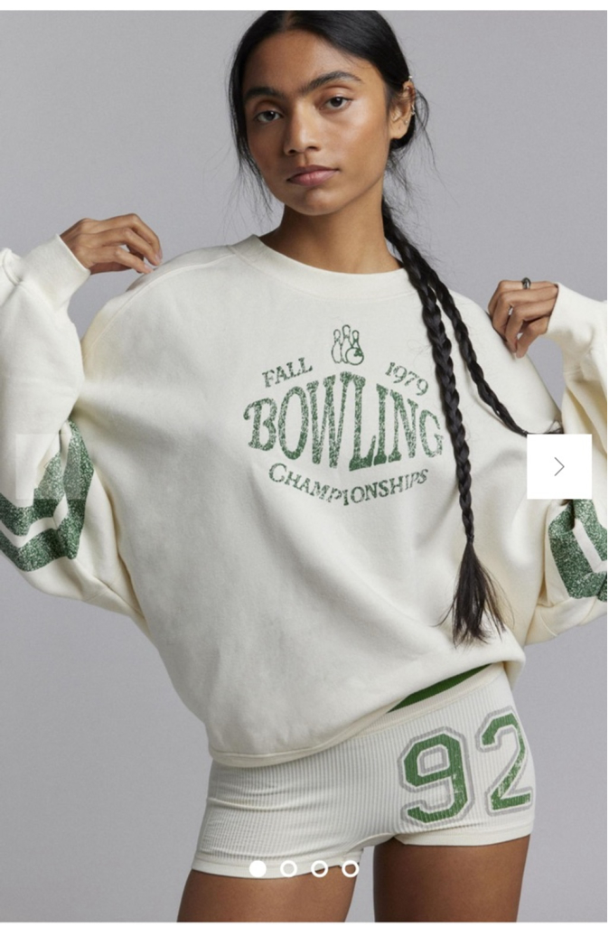 BDG Tasha Bowling Graphic Crew Neck Pullover Sweater in Ivory size med