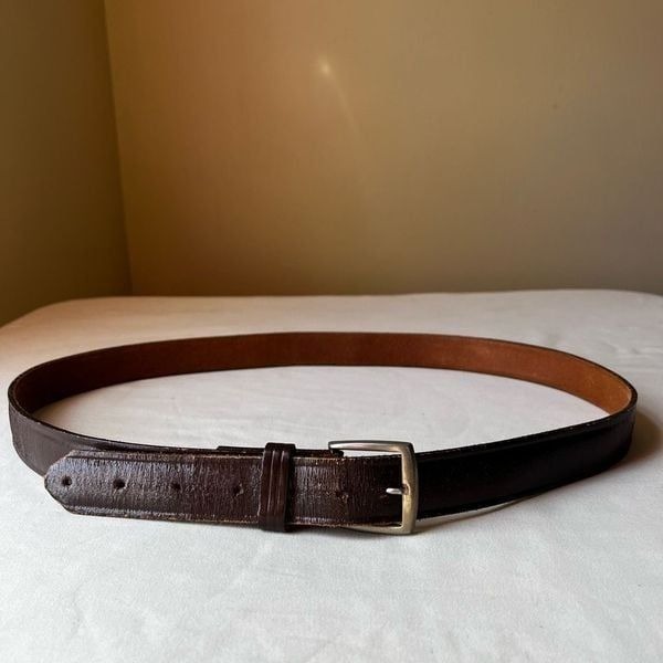 Vintage Western Leather Belt Brown w/ Silver Buckle Casual Worn In Distressed 44