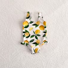 Toddler Girl Lemon Print White Swimsuit / Swimwear / Pink Desert