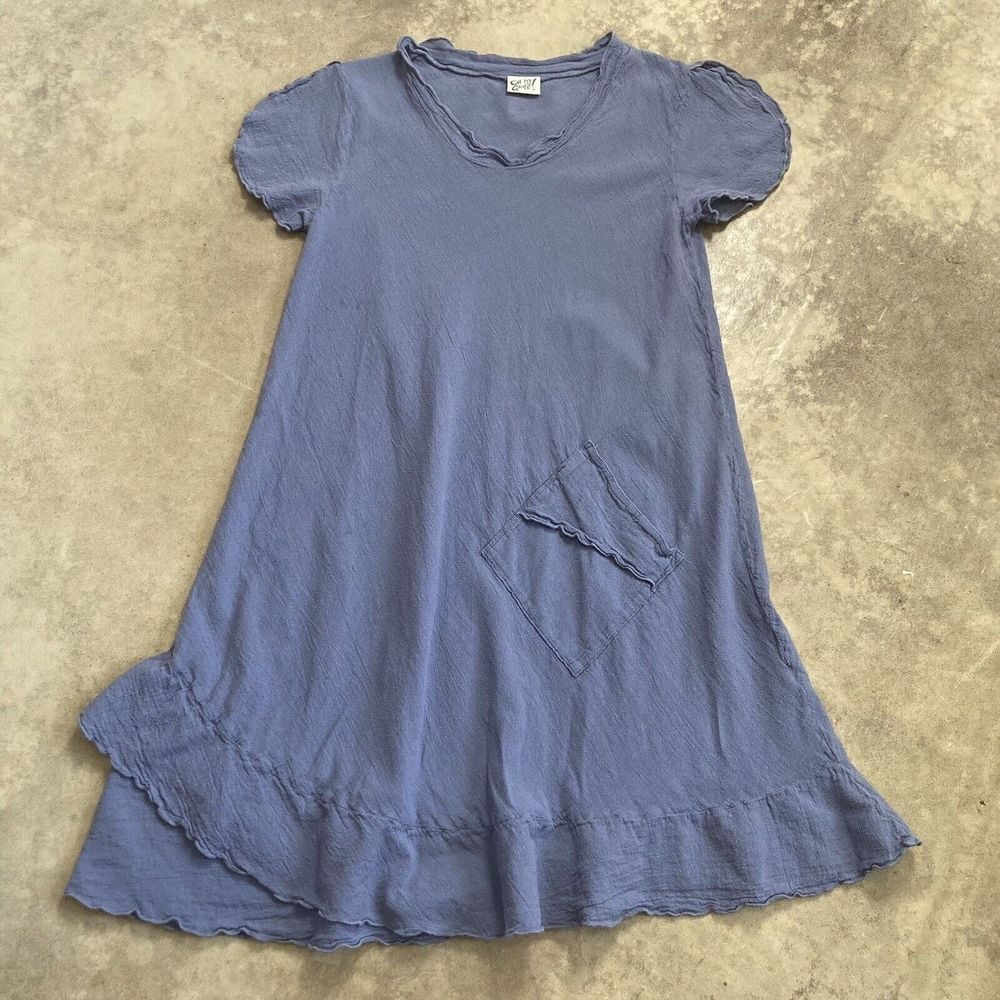 Oh My Gauze Dress Womens Medium Blue Flowy Short Sleeve Cotton Slit Sleeve