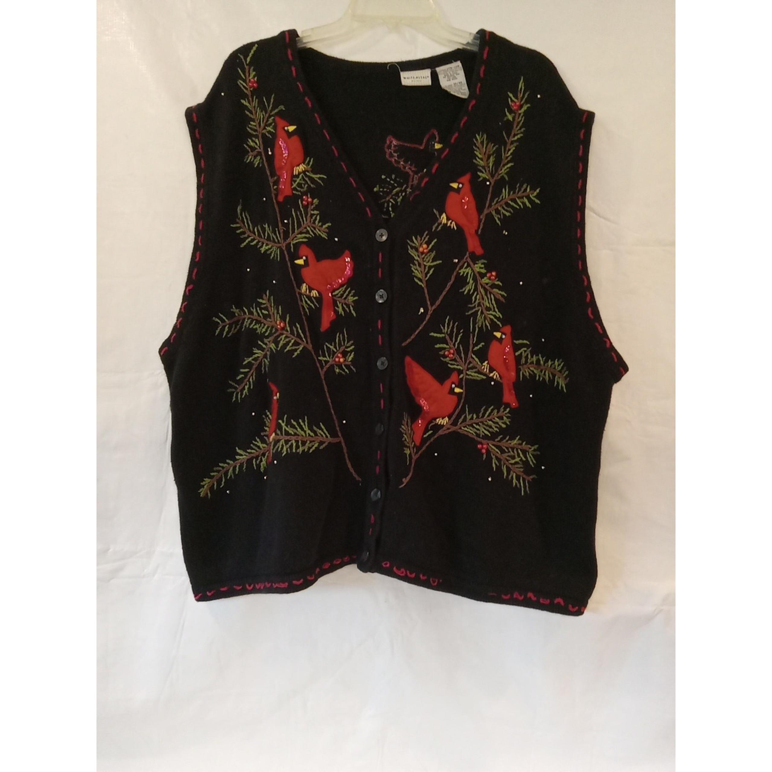 Cardinals Vest Black Plus 26/28W White Stag  Sweater Vest Black and Red Birds