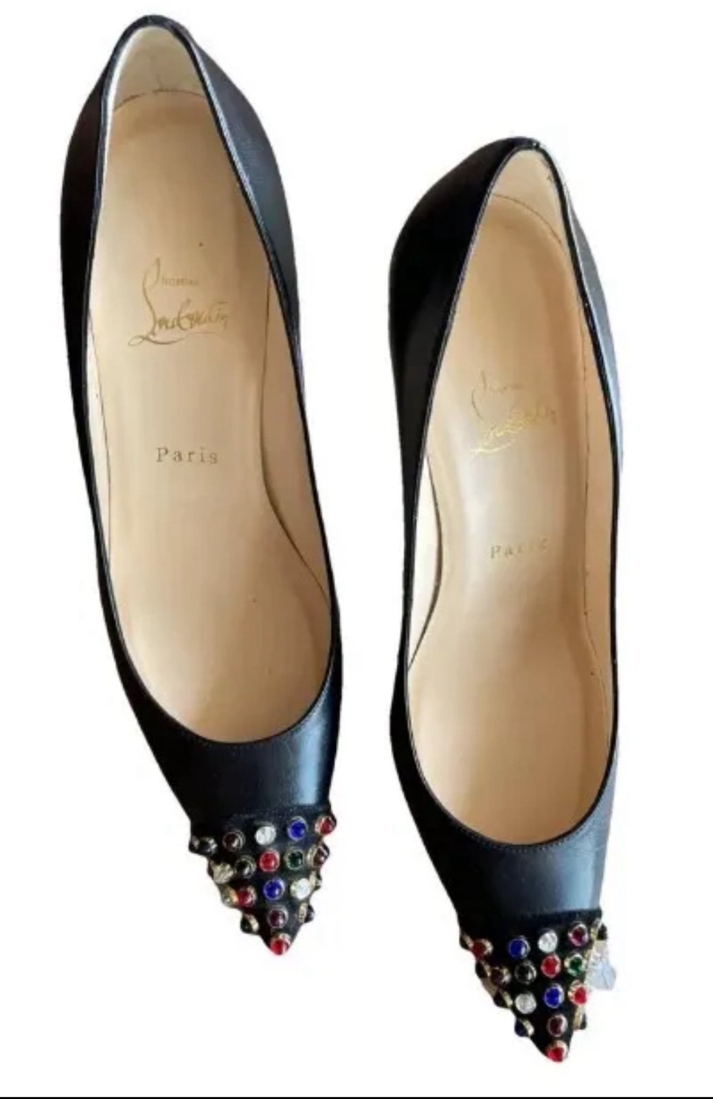 Christian Louboutin Black leather Cabo pumps 100mm with multicolor jewels