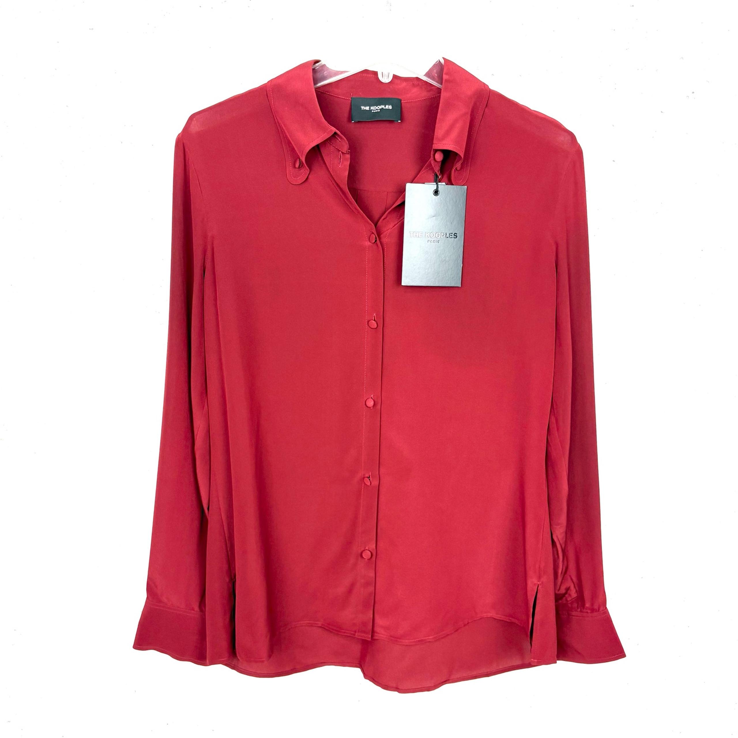 The Kooples Womens Silk Button Down Shirt Button Collar Detail Red Size Large