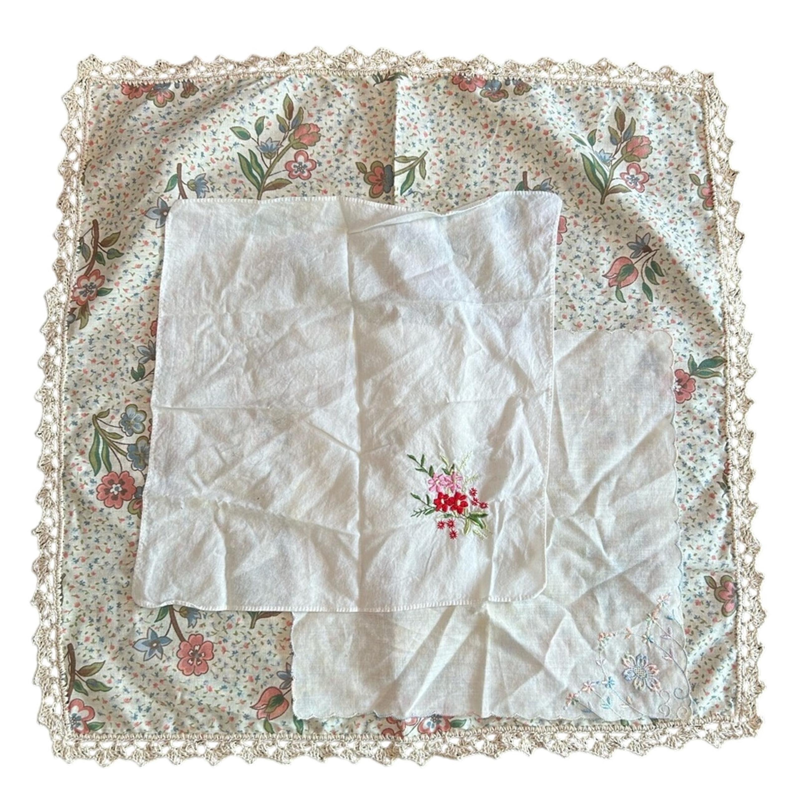 Floral Embroidered Handkerchief Set of 3 cottagecore pocket square- craft supply