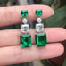 Noble Green Emerald Radiant Square CZ Silver Plated Drop Earrings, INDN8580