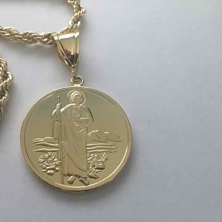 14K Gold St Jude Pendant with Necklace