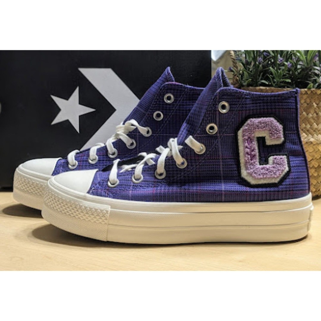 人気特価 Converse Chuck Hi Plaid Purple Platform Lift Star All Taylor 洋書