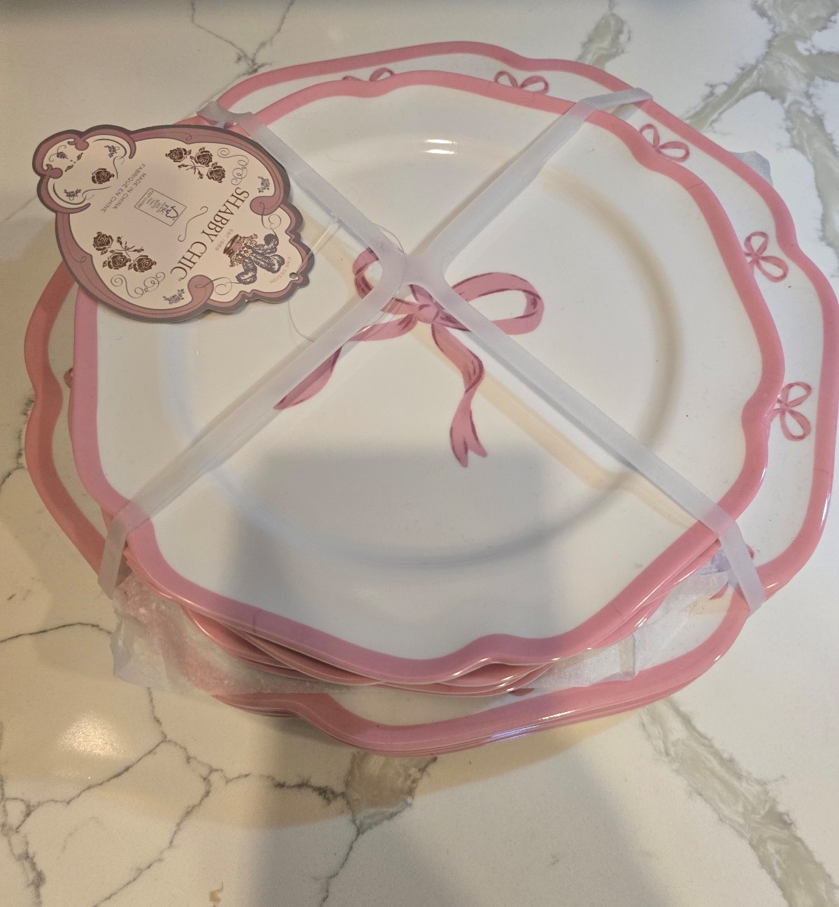 Shabby Chic Pink Bow Melamine Plate Set of 8