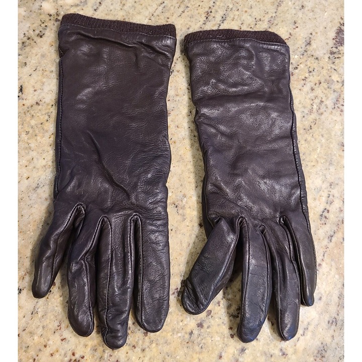 LL Bean Soft Leather Gloves Brown Women's Size L Cashmere Lining