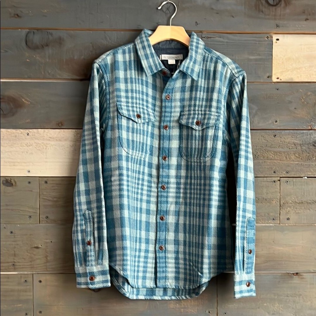 Outerknown Blanket Shirt Light Blue Plaid NWT Size S