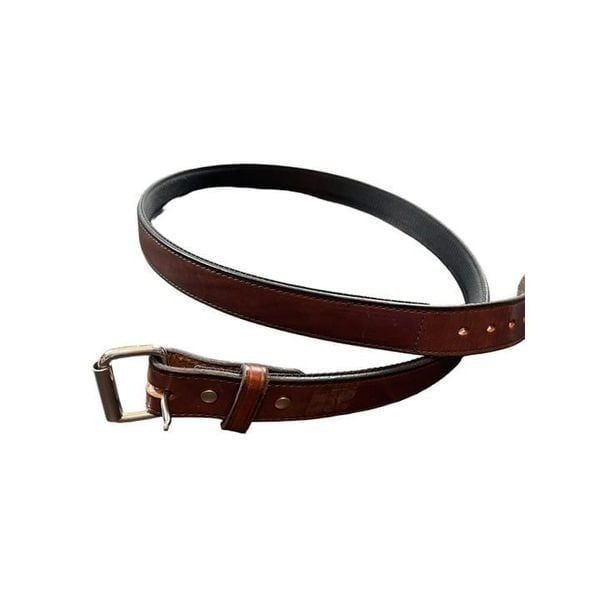 Mens Brown Leather Belt With Silver Buckle & Adjustable Holes