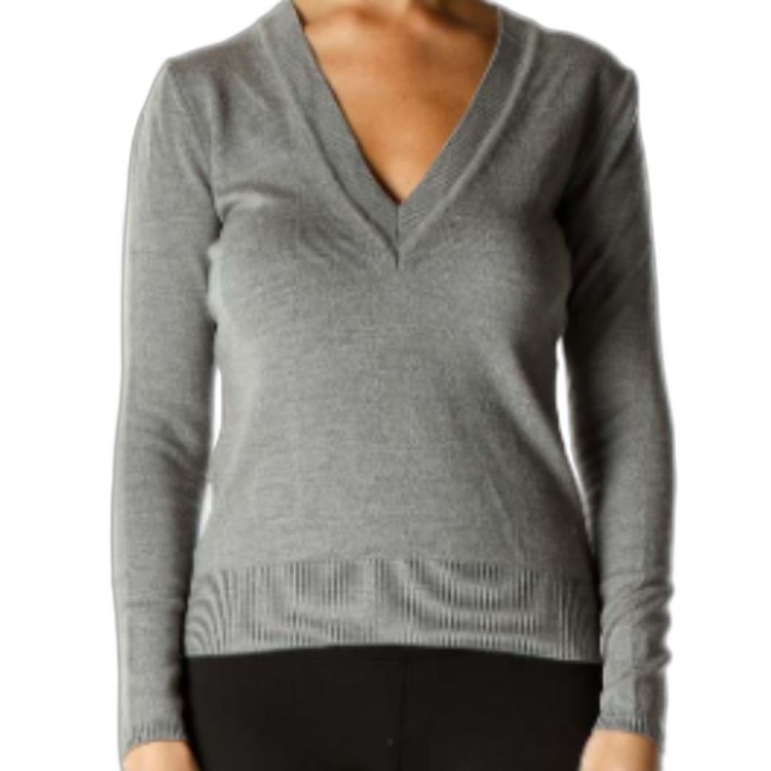 Banana Republic Gray Silk Blend Sweater Deep V Neck Pullover Long Sleeve Size XS
