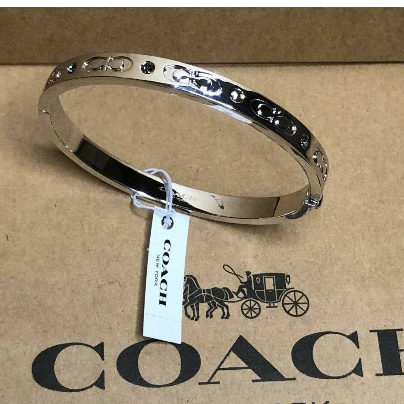 COACH Silver C HINGED BANGLE BRACELET