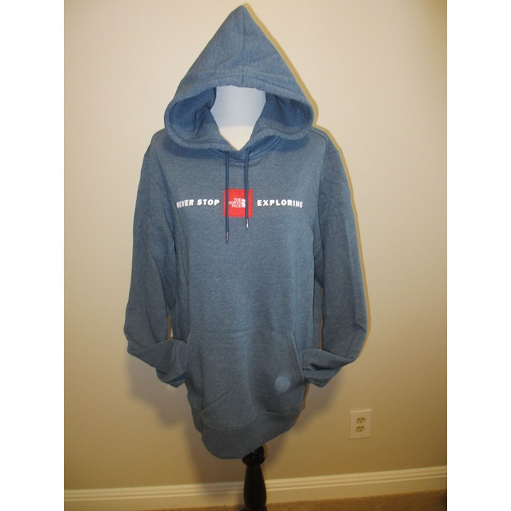 The North Face Mens Blue Pullover Hoodie With Never Stop Exploring Graphic Lar