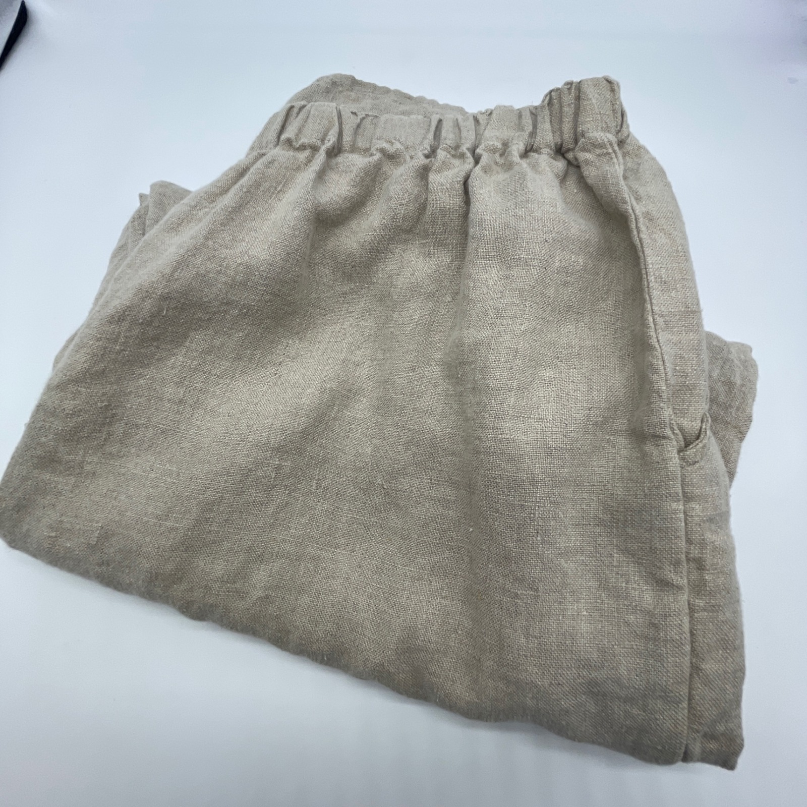 Flax Jeanne Englehart Linen Pants Women Large Brown Elastic Waist Pockets Beachy