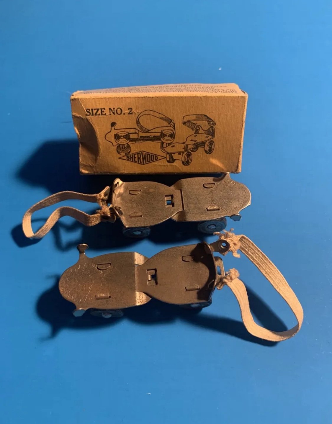 Vintage Sherwood Metal Adjustable Roller Skates for Larger Dolls in Original Box
