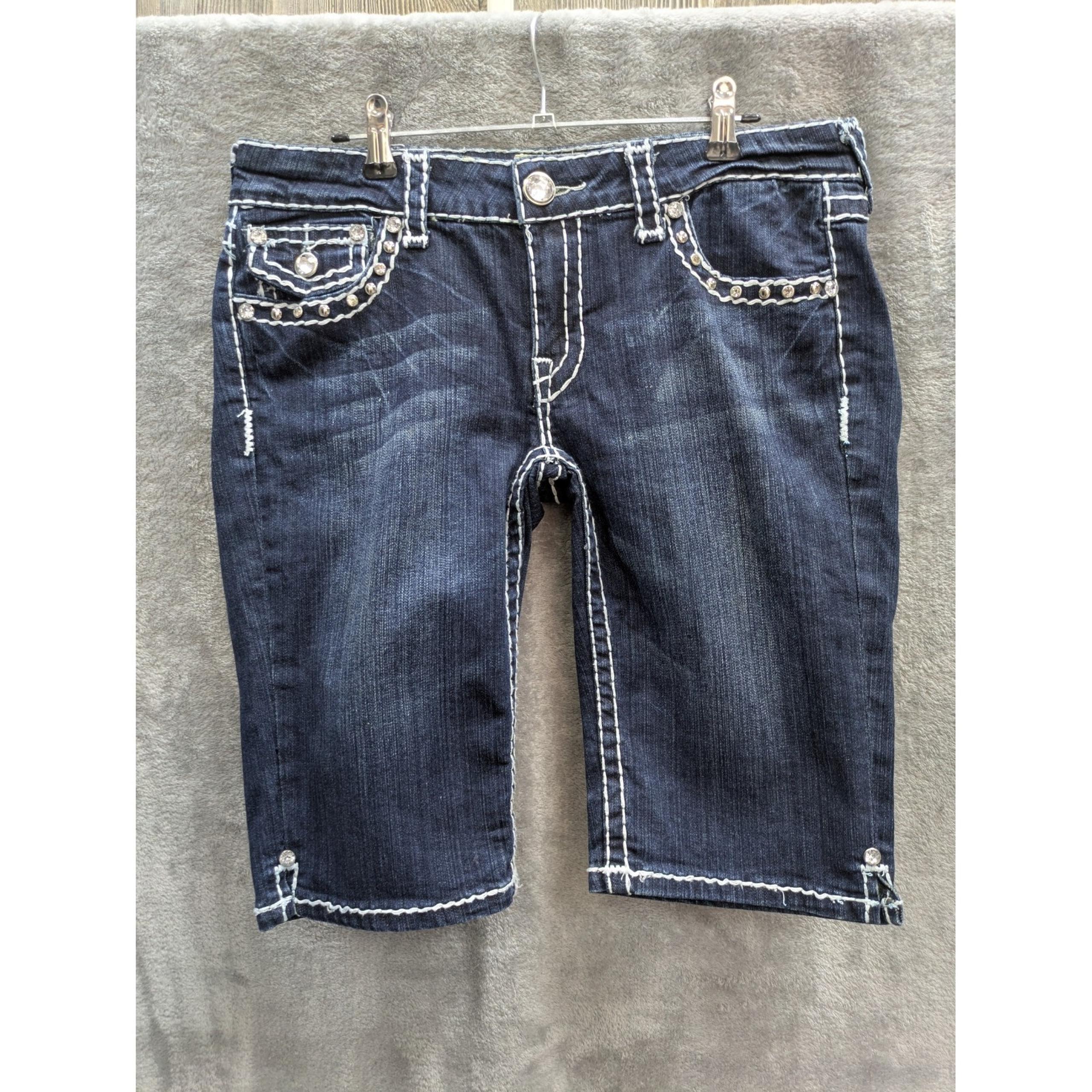 Denim Shorts Juniors 11 Bermuda Thick Stitching Embellished Flap Pockets