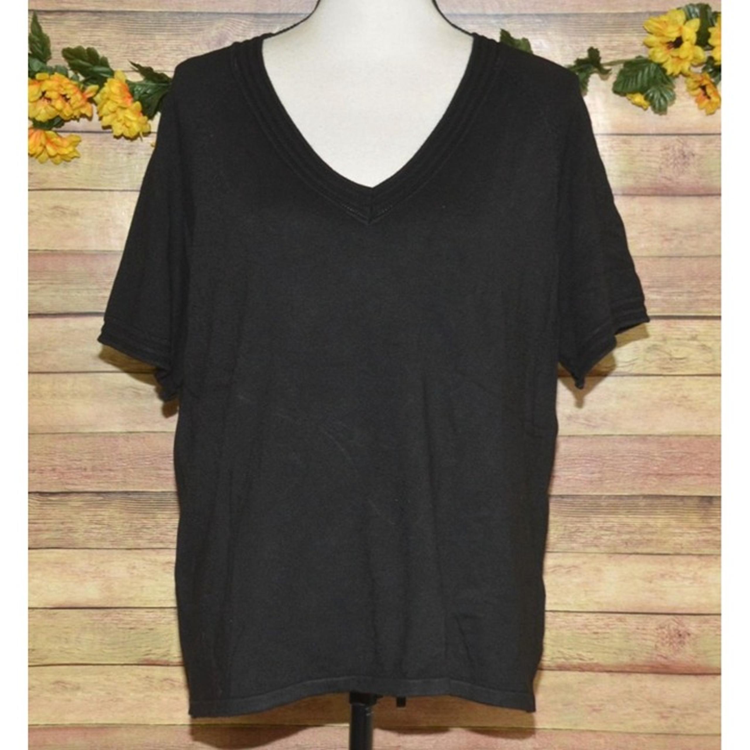 NWT Premise Black V-Neck Ribbed Knit Top Size XL Short Sleeve Stretch Soft Rayon
