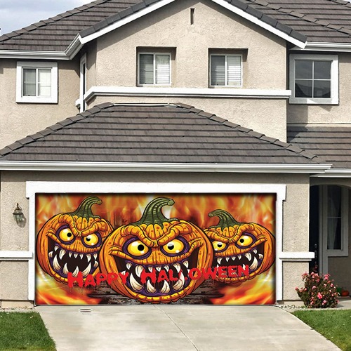 Halloween Scary Pumpkin Party Vinyl Garage Door Banners 7X16ft Seasonal Garage D