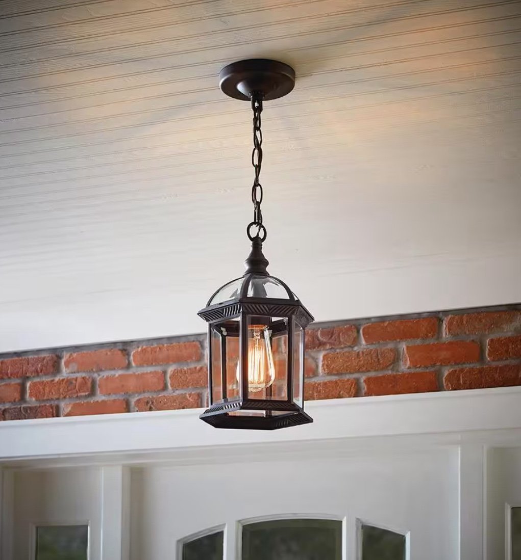 Wickford 1-Light Weathered Bronze Outdoor Pendant Light Fixture with Clear Bevel