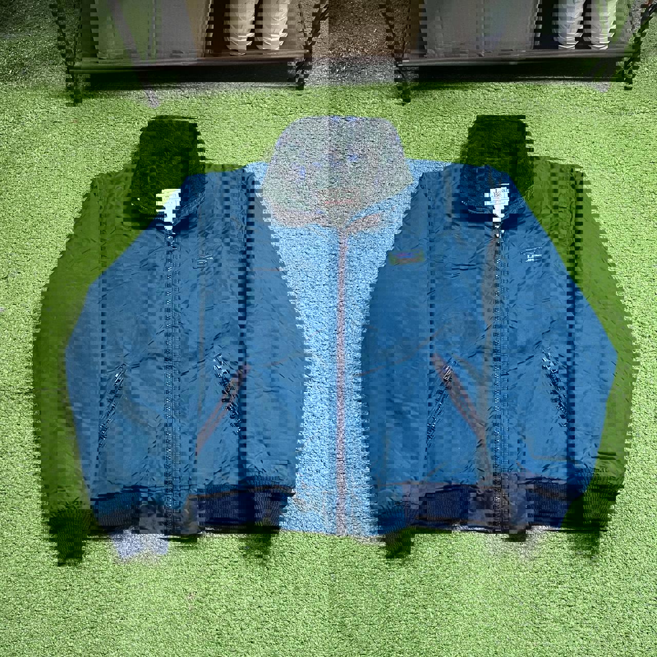 vintage ll bean dark blue warm up bomber jacket