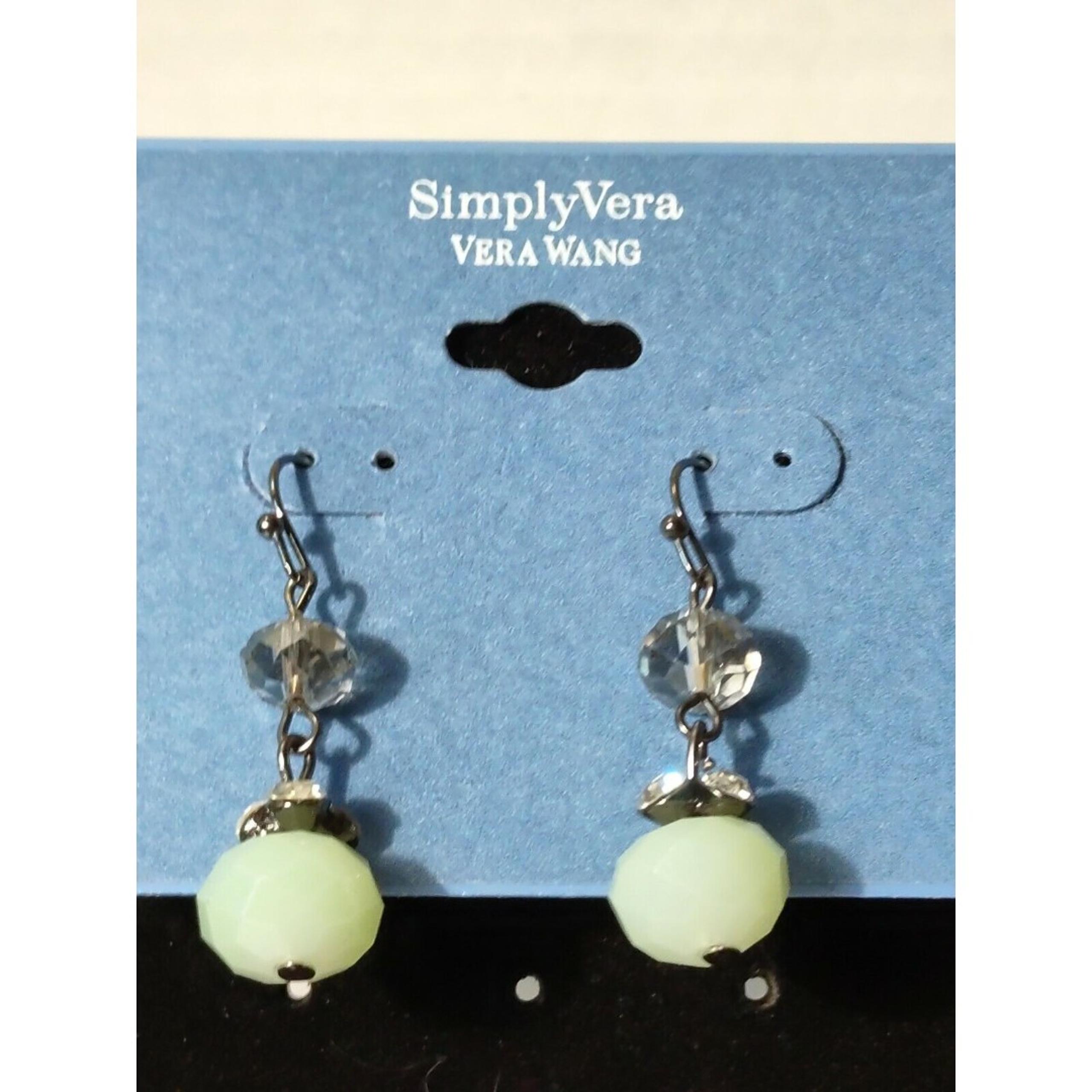 Simply Vera Wang Seafoam Green Bead Rhinestone Gun Metal Tone Dangle Earrings
