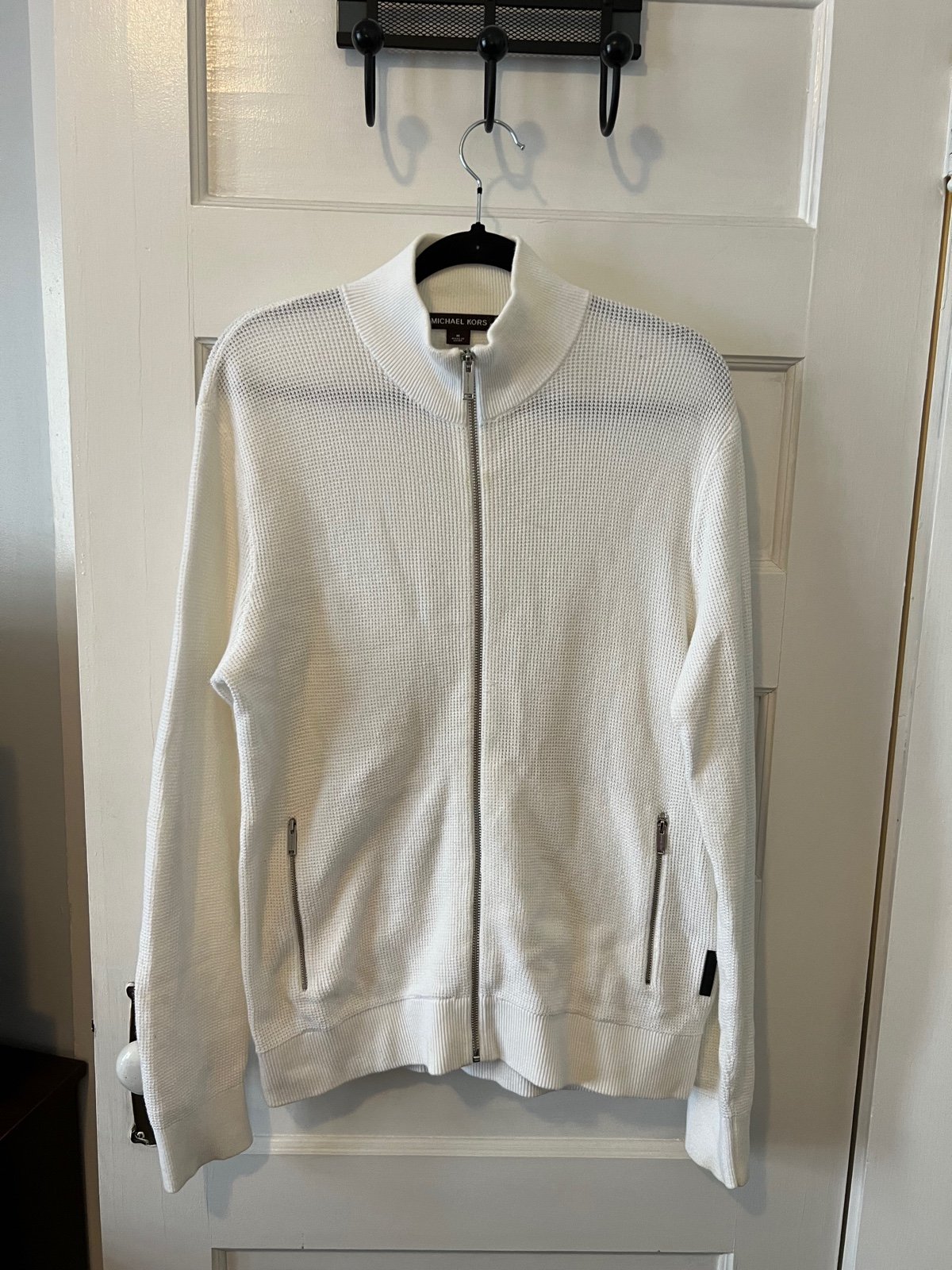 Michael Kors White Zip Up Sweater Mens
