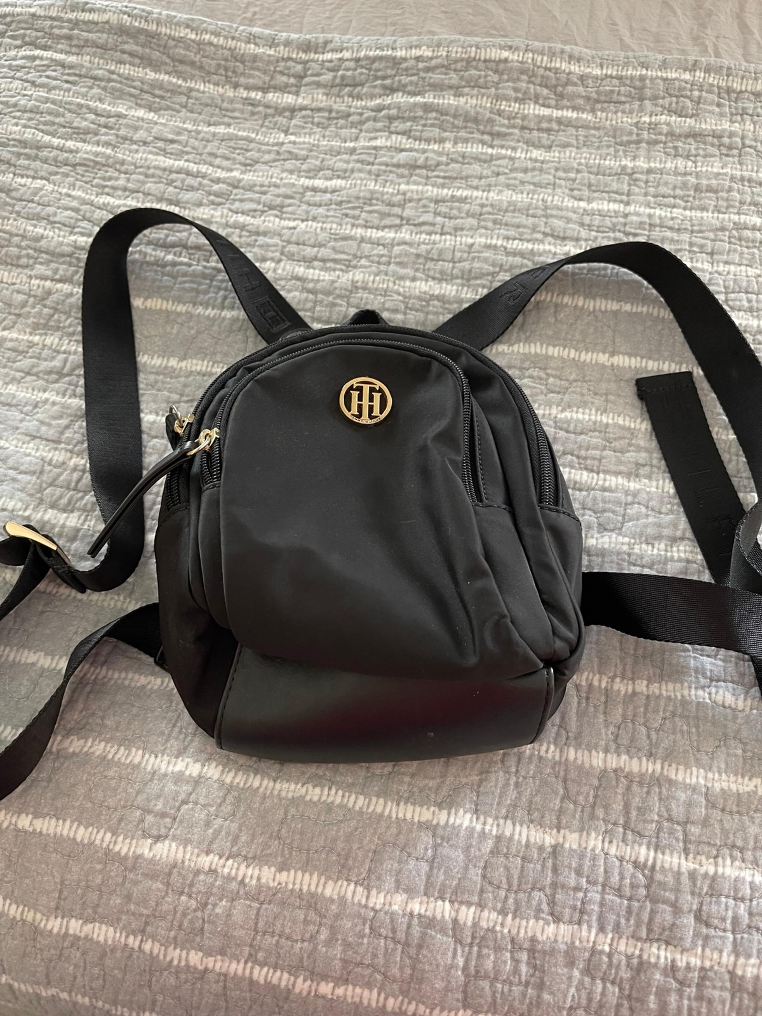 Tommy Hilfiger Mini Backpack Purse Gold Logo Black Adjustable Strap Pockets