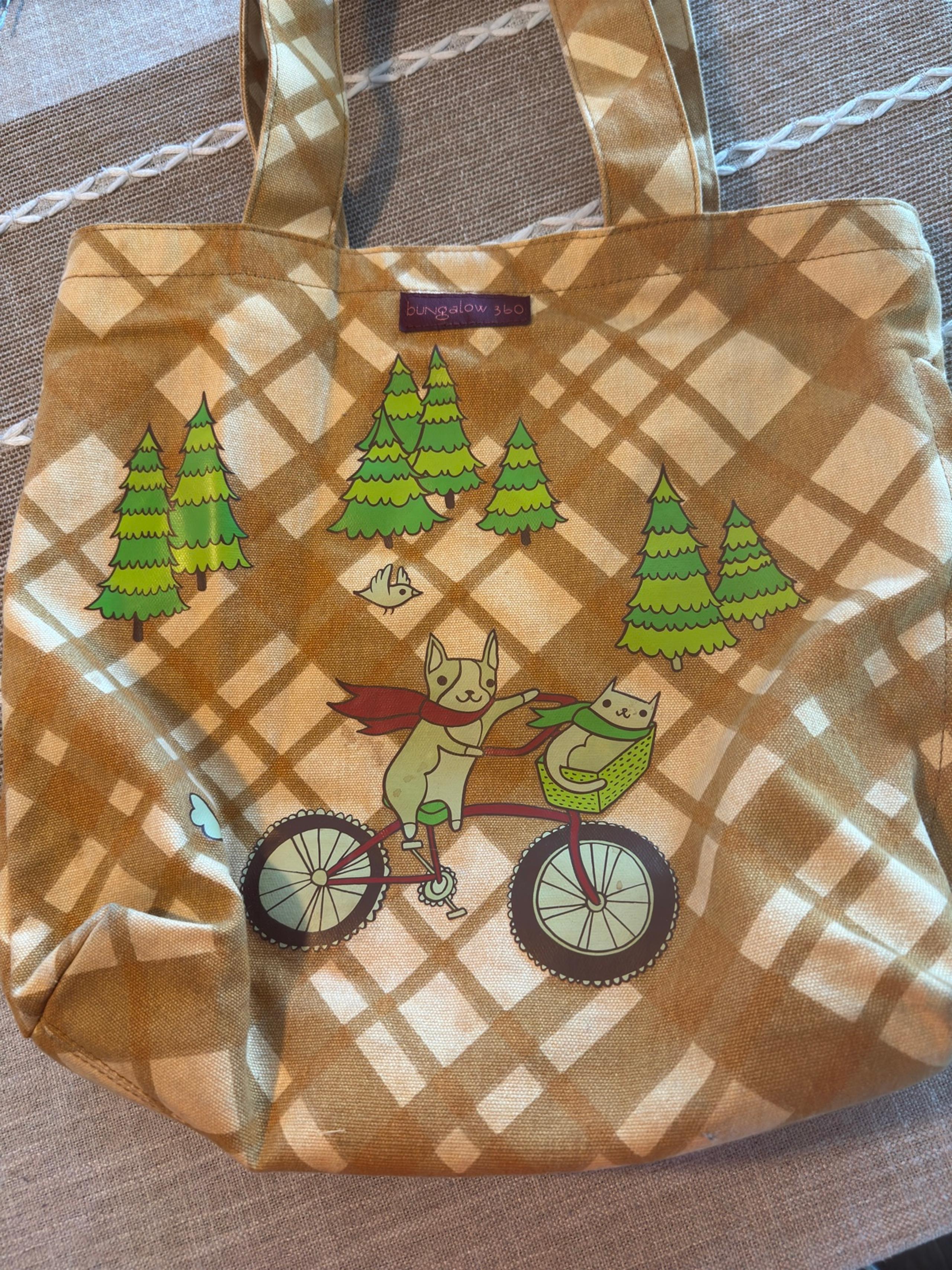Cats Dogs Tote Bag 360 Shoulder Bag Plaid Canvas Reversible Fall BOHO - Bungalow