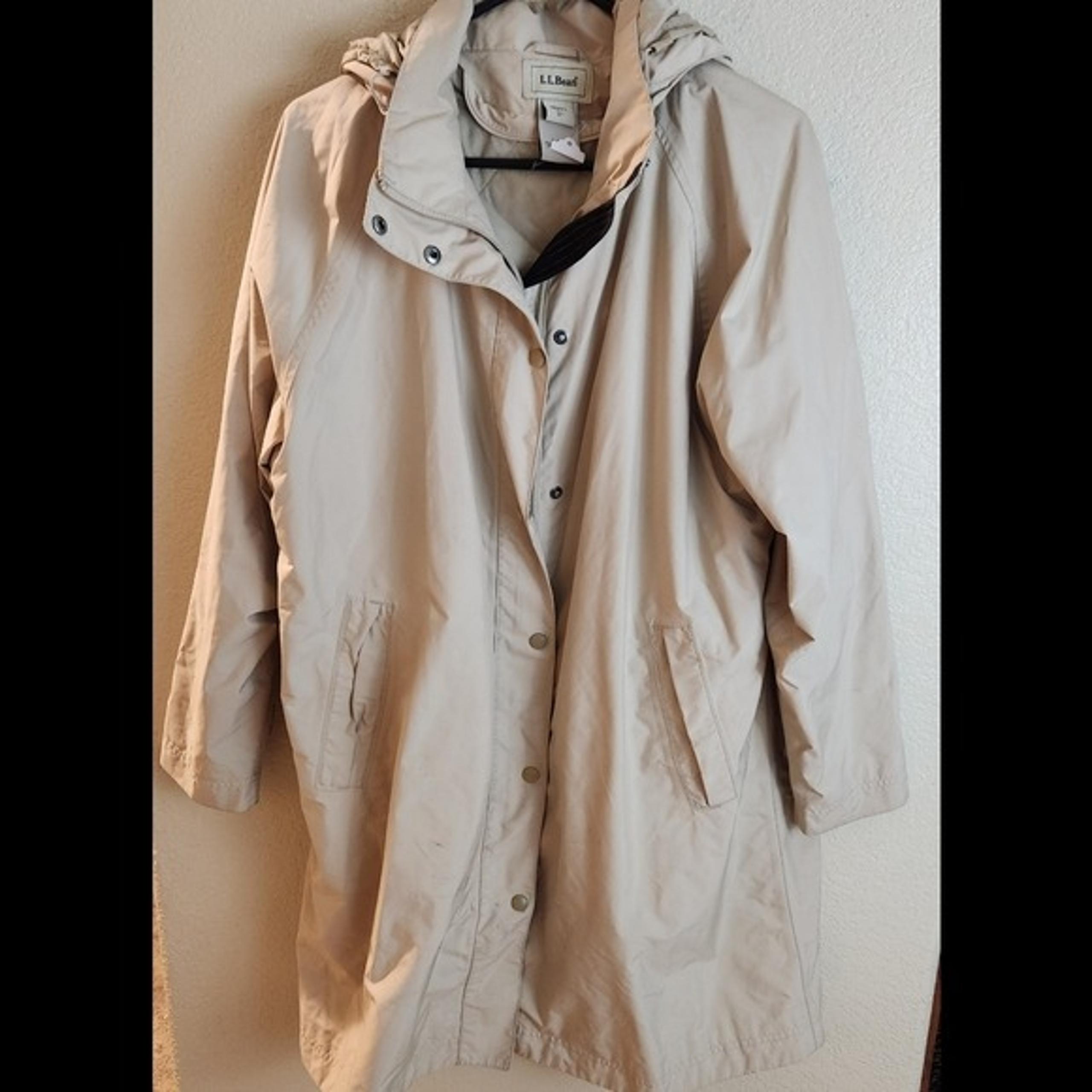 Vintage L.L. Bean Women's Full Length Wool Plaid Hoodie Trench Coat Rain XL