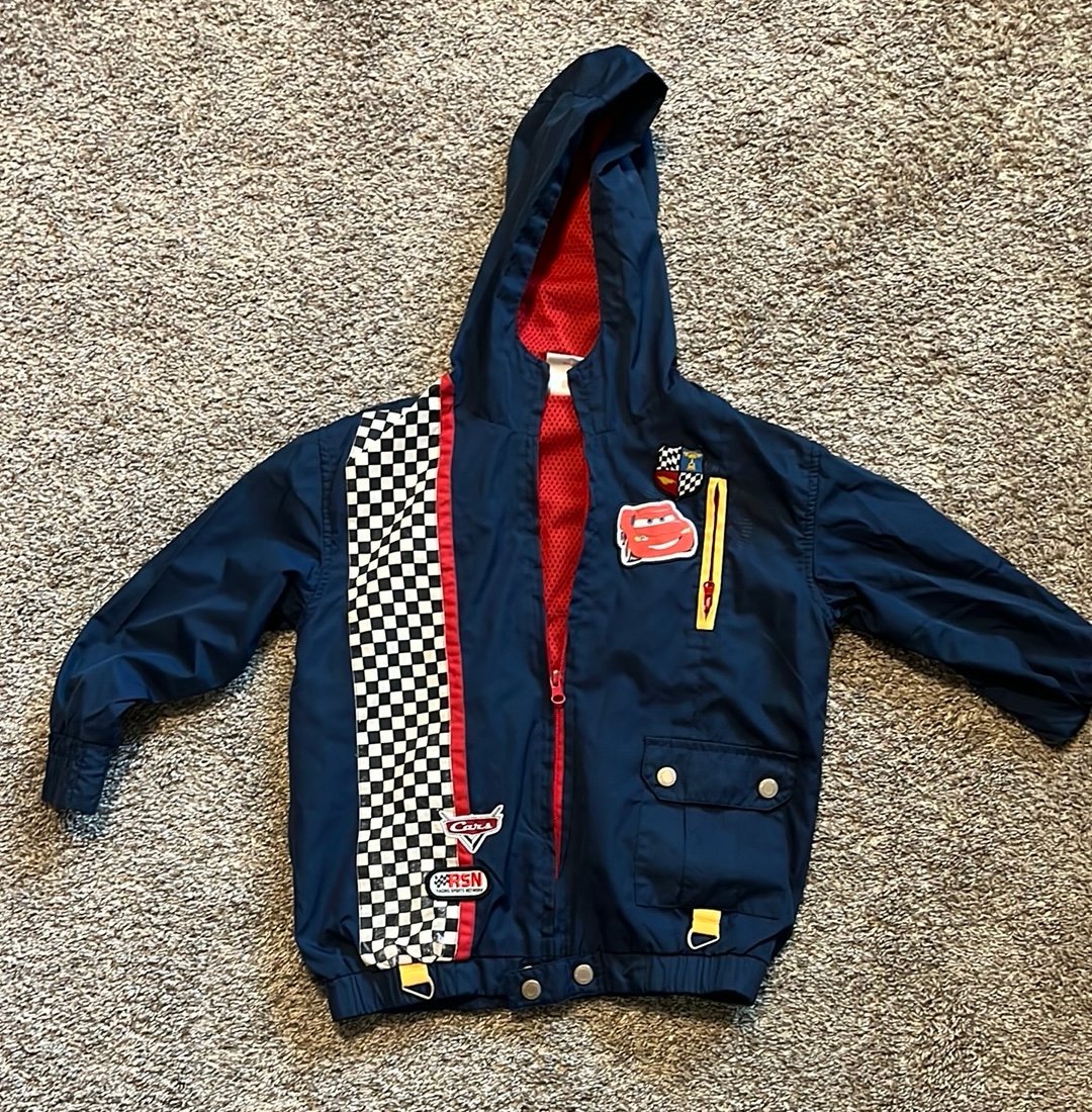 Disney Cars Kids Zip Up Checkered Hooded Jacket 5/6