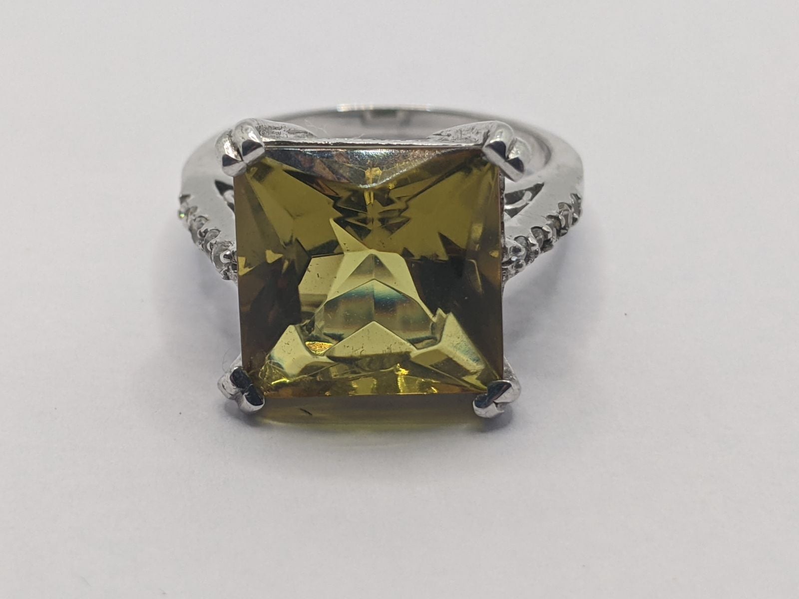 Green amber ring, sterling silver