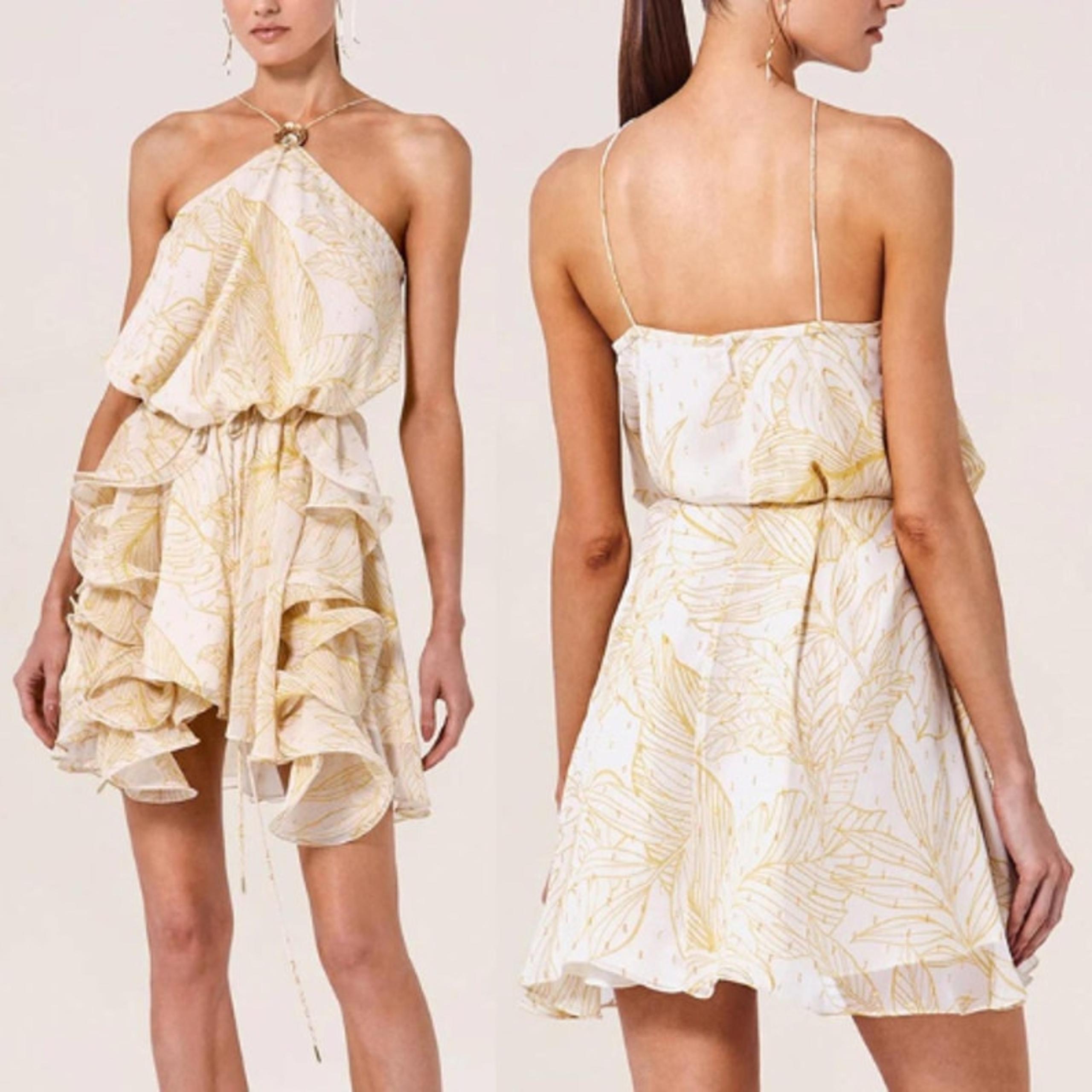 NEW Alexis Halter Neck Spaghetti Straps Ruffle Asia Dress Golden Palms Size: XS