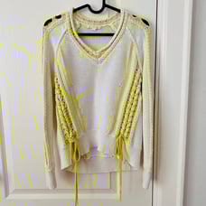 Jonathan Simkhai Neon Yellow Cream Cutout Braided Knit V-neck Sweater size XS