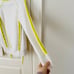 Jonathan Simkhai Neon Yellow Cream Cutout Braided Knit V-neck Sweater size XS