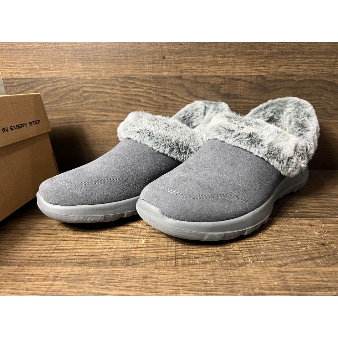 Skechers On-the-GO Joy Cozy Life Suede & Faux Fur Slip-Ons Charcoal 8.5M