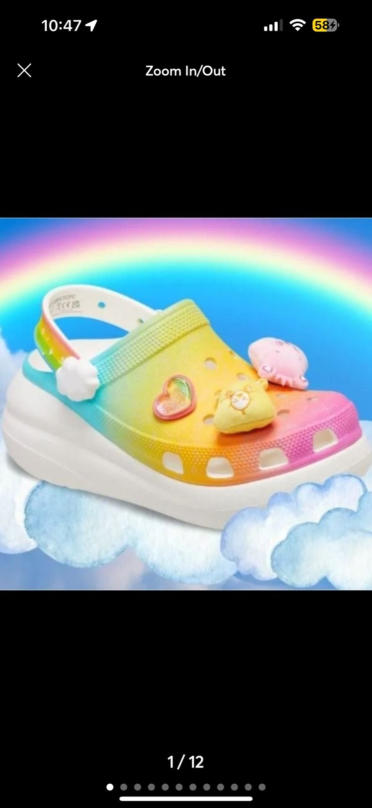 Women's 7 Crocs X Care Bears Crush Clog Light On Rainbow Jibbitz