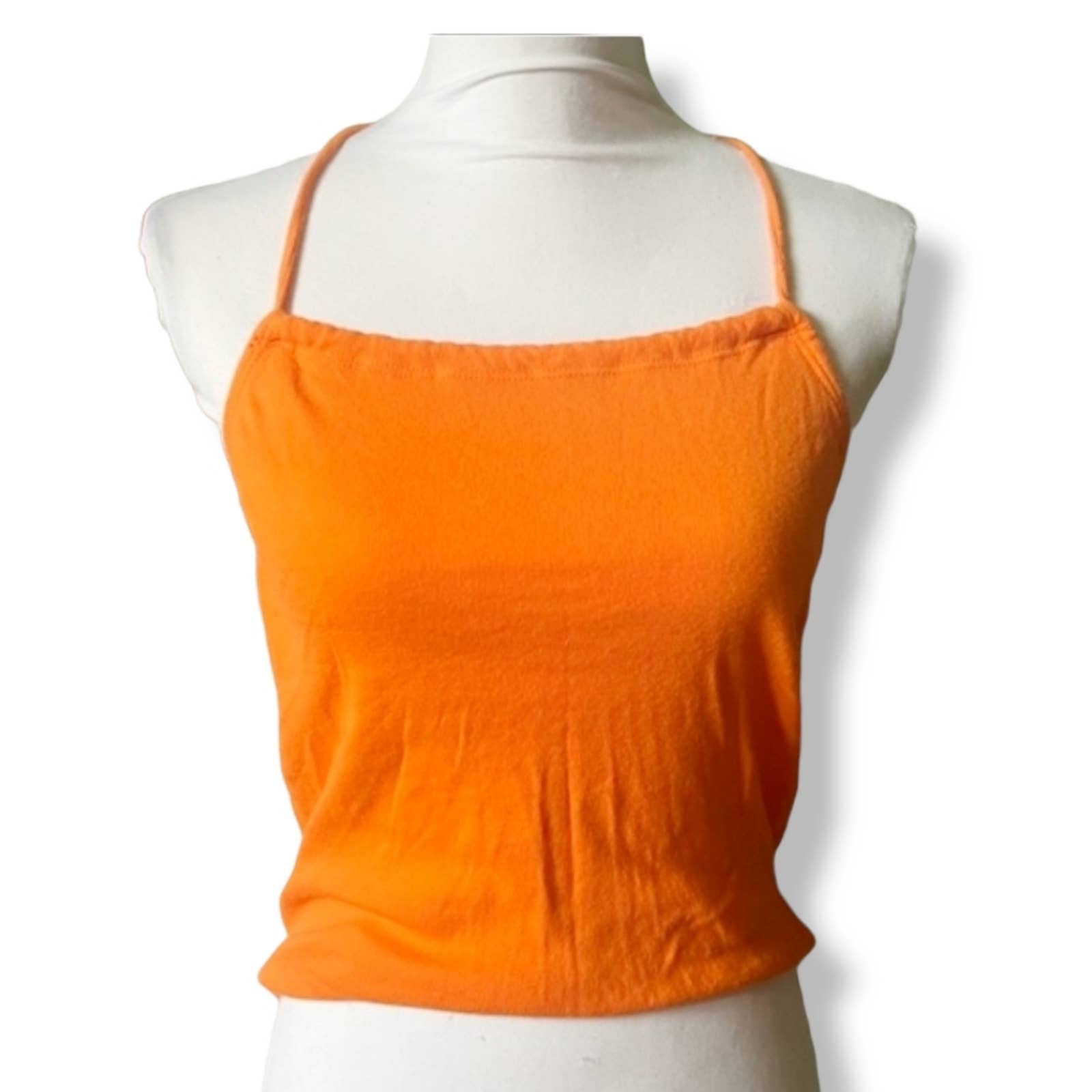 Vintage 90s Victoria’s Secret orange halter square top tie neck orange cropped